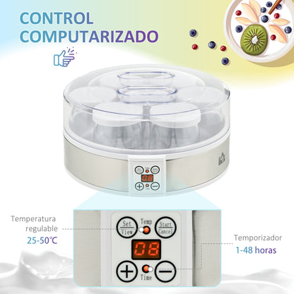 Yogurtera Homcom As, Pp, Acero Inoxidable, Vidrio Blanco 24x24x13 Cm_5