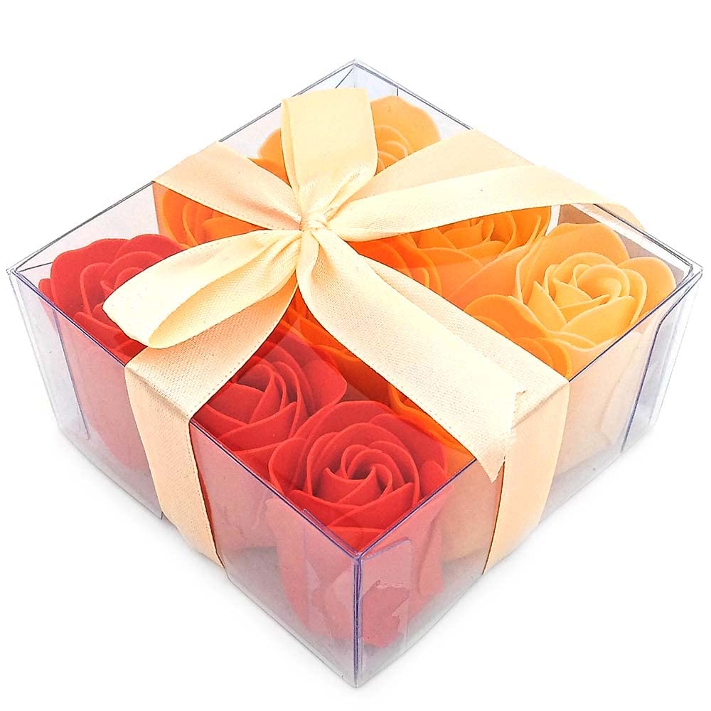 Caja 9 Rosas De Jabón (naranja) - Flores Con Pétalos De Jabón Perfumados - Regalo Original Para Días Especiales_0