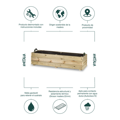 Jardinera De Madera Para Exterior Ghio Kd Hortalia 120x40x30 Cm_4