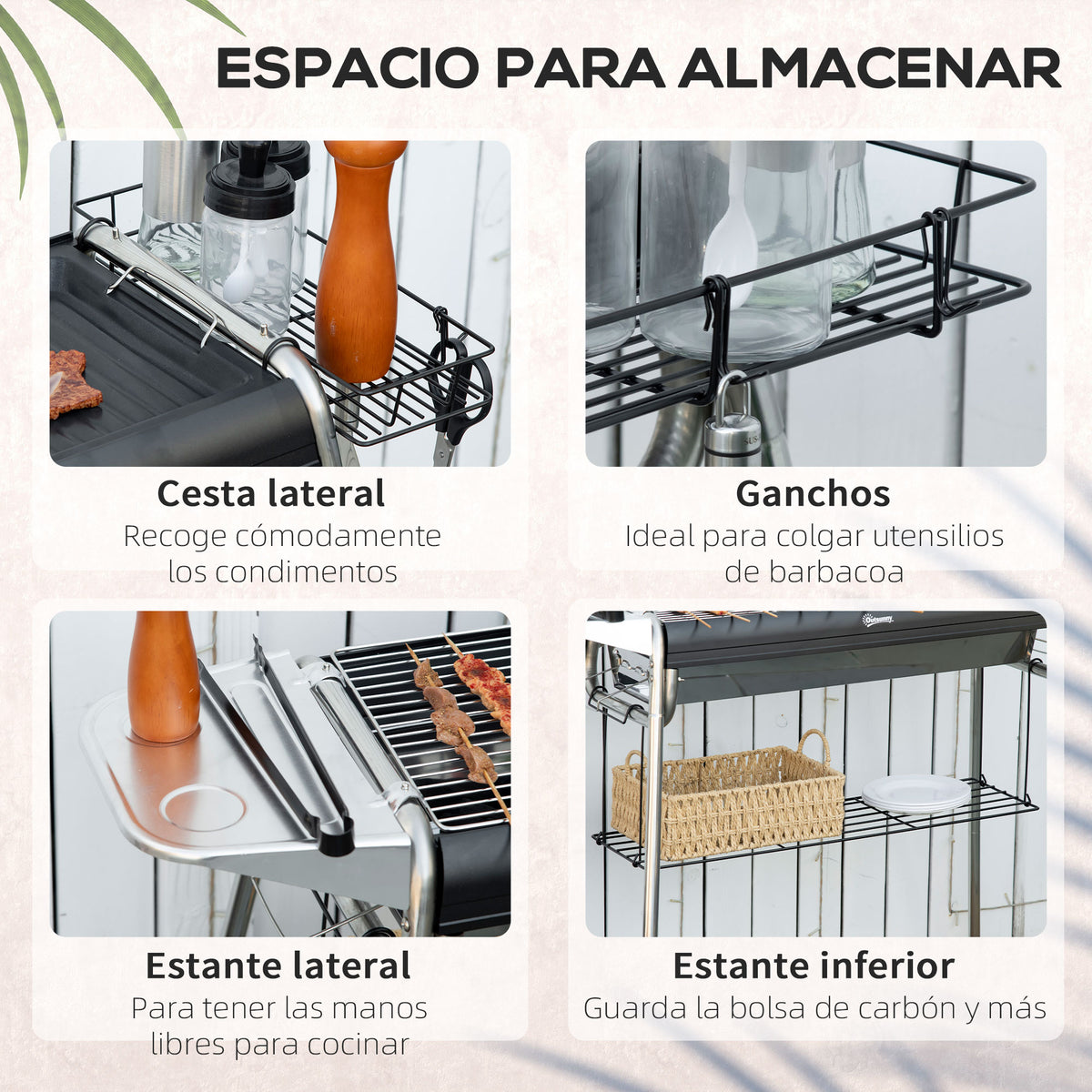 Outsunny Barbacoa De Carbón Barbacoa Portátil Con Parrilla 107x63x75 Cm Negro_5