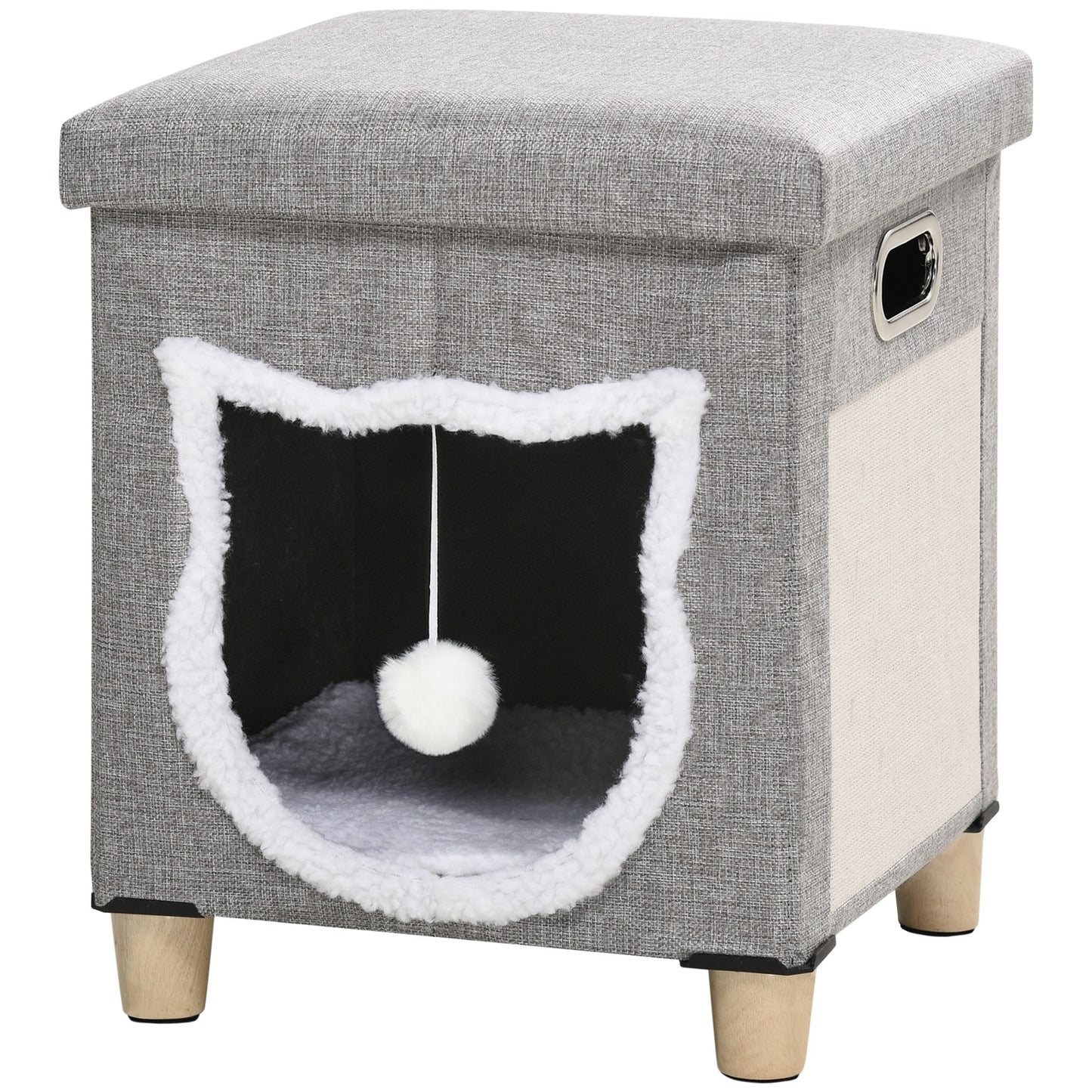 Pawhut Cama Cueva De Gatos 2 En 1 Tipo Reposapiés 35,5x35,5x42,5 Cm Gris_0
