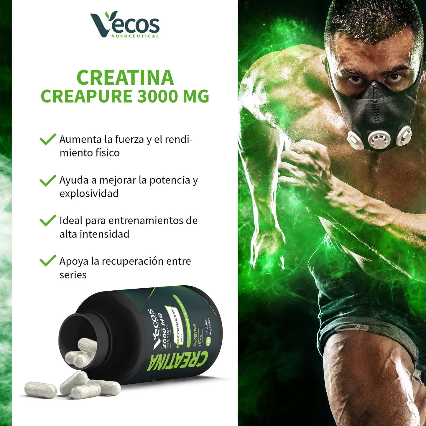 Creatina Creapure® 3000 Mg Vecos 160 Cápsulas | Aumento De Fuerza Y Rendimiento_3