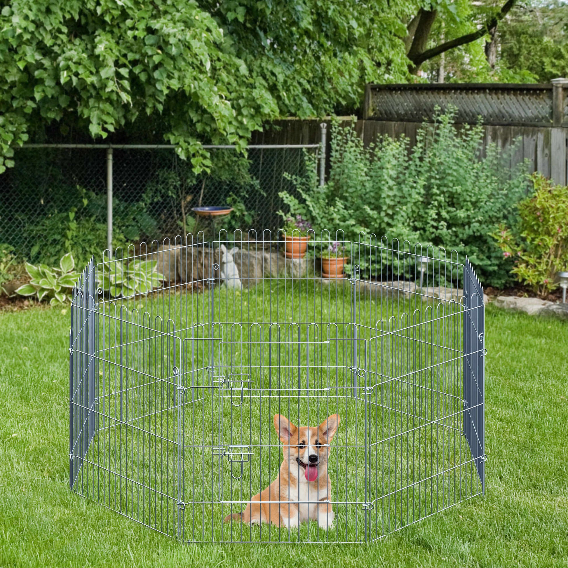 Pawhut Parque Para Perros De 8 Piezas 63x76 Cm Con 1 Puerta Plata_1