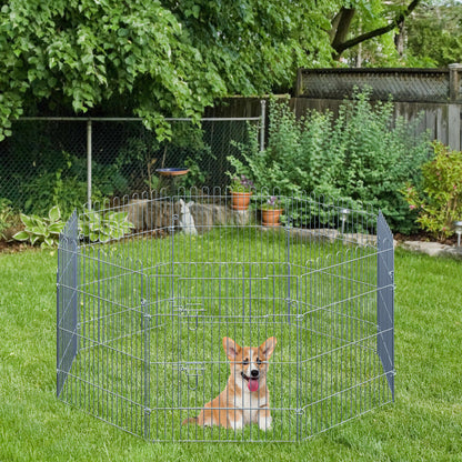 Pawhut Parque Para Perros De 8 Piezas 63x76 Cm Con 1 Puerta Plata_1