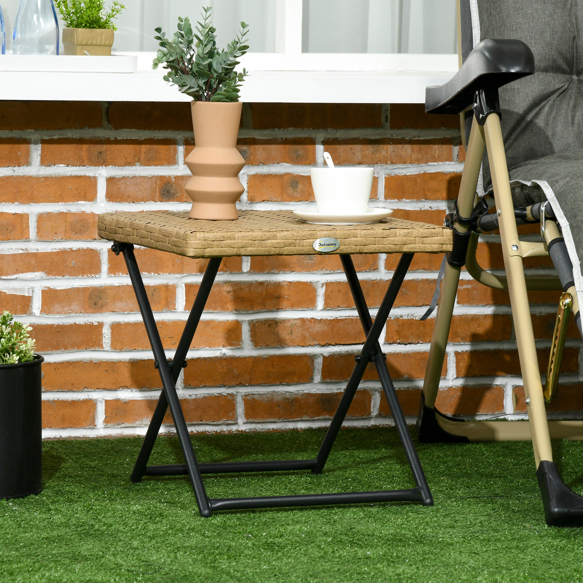 Mesa De Jardín Outsunny Acero, Pe Madera Natural 40x40x40 Cm_1