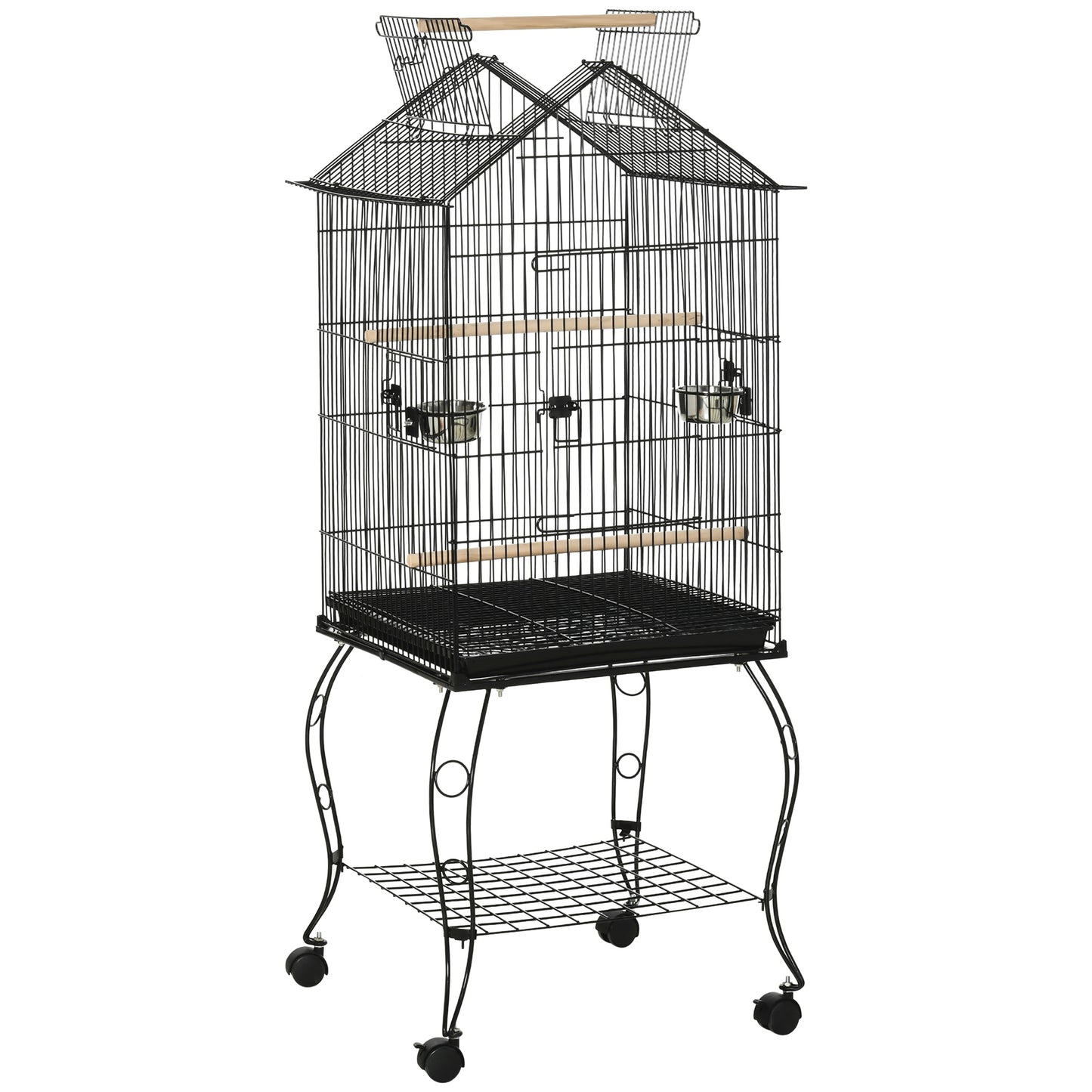 Pawhut Jaula Para Pájaros 50x58x145 Cm Con 3 Puertas 2 Comederos 3 Perchas_0