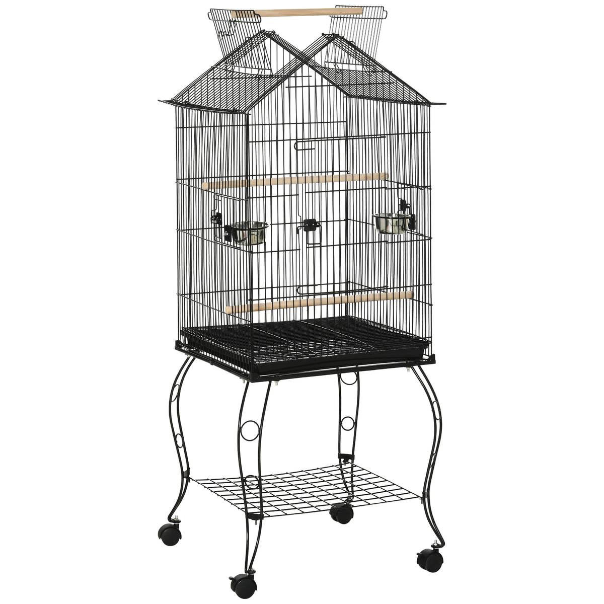 Pawhut Jaula Para Pájaros 50x58x145 Cm Con 3 Puertas 2 Comederos 3 Perchas_0