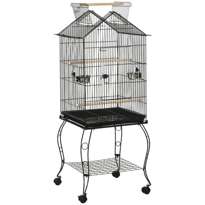 Pawhut Jaula Para Pájaros 50x58x145 Cm Con 3 Puertas 2 Comederos 3 Perchas_0