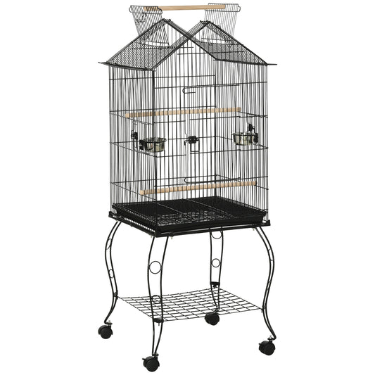 Pawhut Jaula Para Pájaros 50x58x145 Cm Con 3 Puertas 2 Comederos 3 Perchas_0