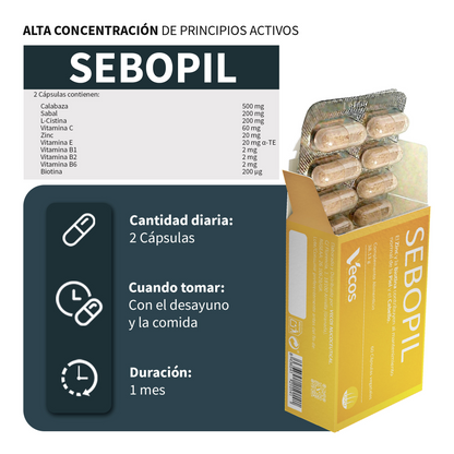 Sebopil Vecos 60 Cápsulas | Para Cuidado De Acné Y Piel Grasa | Zinc, Bardana Y Vitaminas B_2
