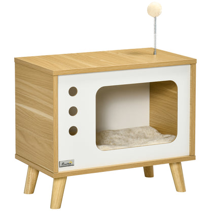 Pawhut Cama Cueva De Gatos Estilo Televisor Con Cojín 50x28x43 Cm_0