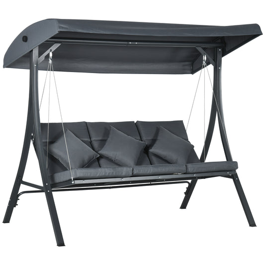 Outsunny Columpio De Jardín De 3 Plazas Con Techo Ajustable 202x115x168 Cm Gris_0