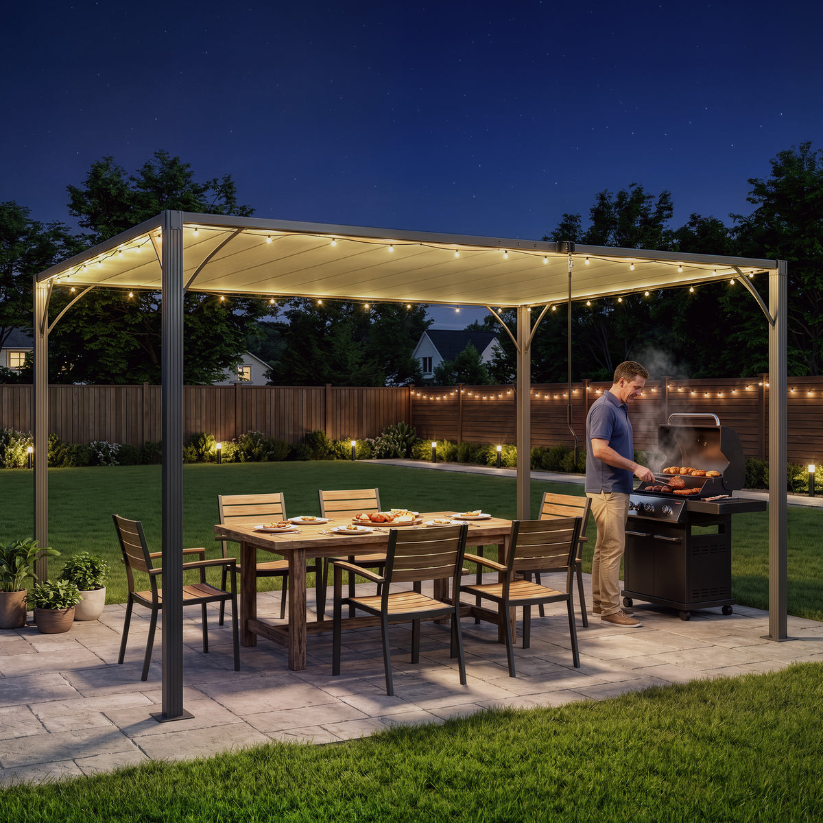 Outsunny Pérgola De Jardín 3x4 M Con Techo De Lamas Orientables Upf30+ Crema_3