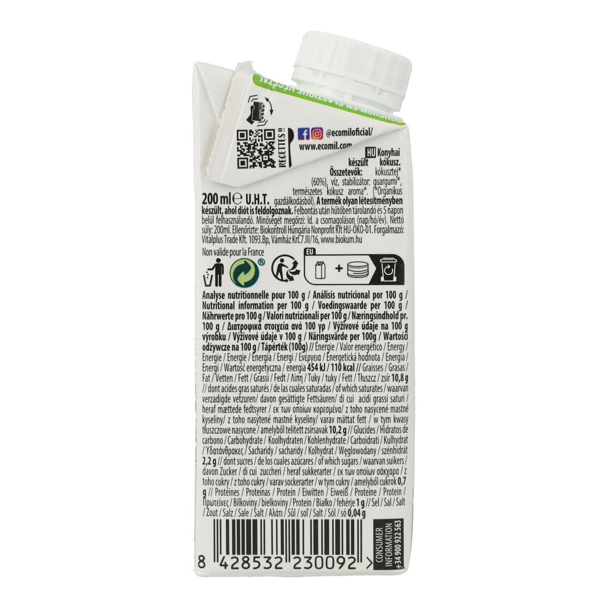 Preparado culinario Leche de Coco Cuisine Ecomil 500 ml