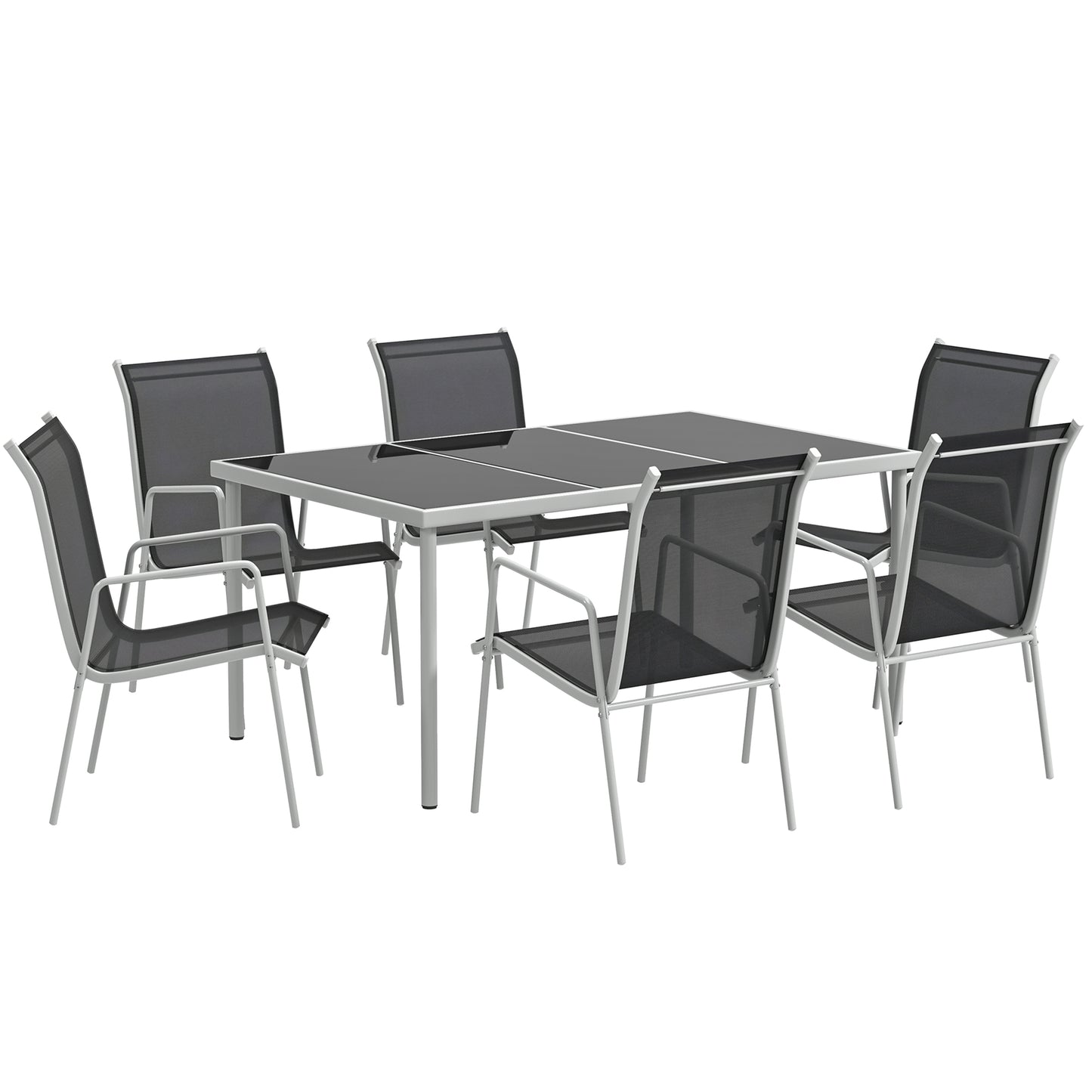 Outsunny Conjunto De Comedor De Exterior Con 1 Mesa 6 Sillas Apilables Negro_0