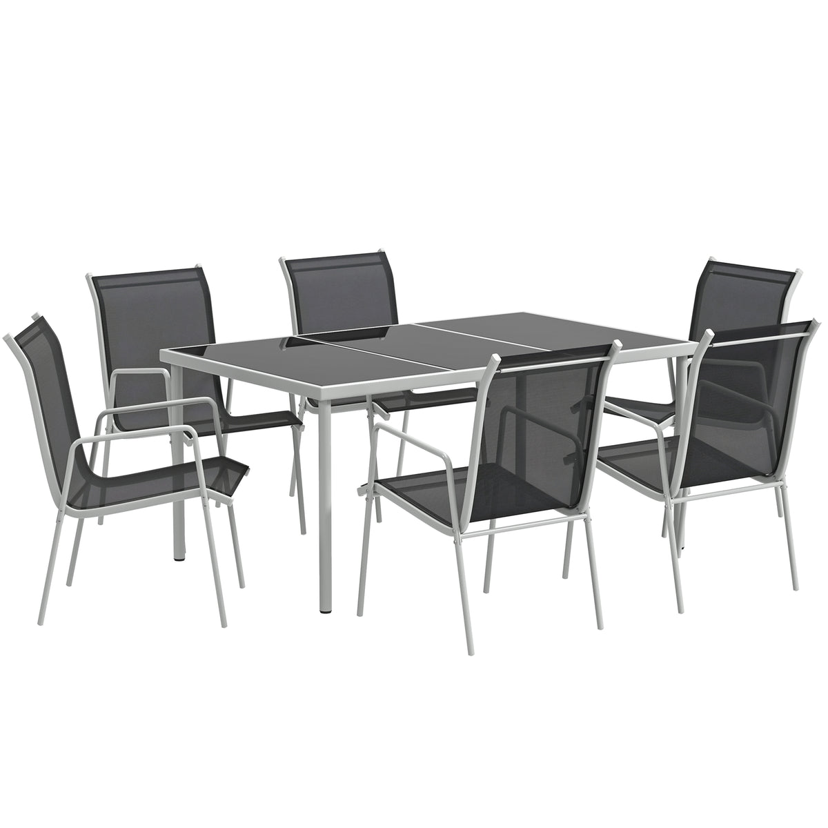 Outsunny Conjunto De Comedor De Exterior Con 1 Mesa 6 Sillas Apilables Negro_0