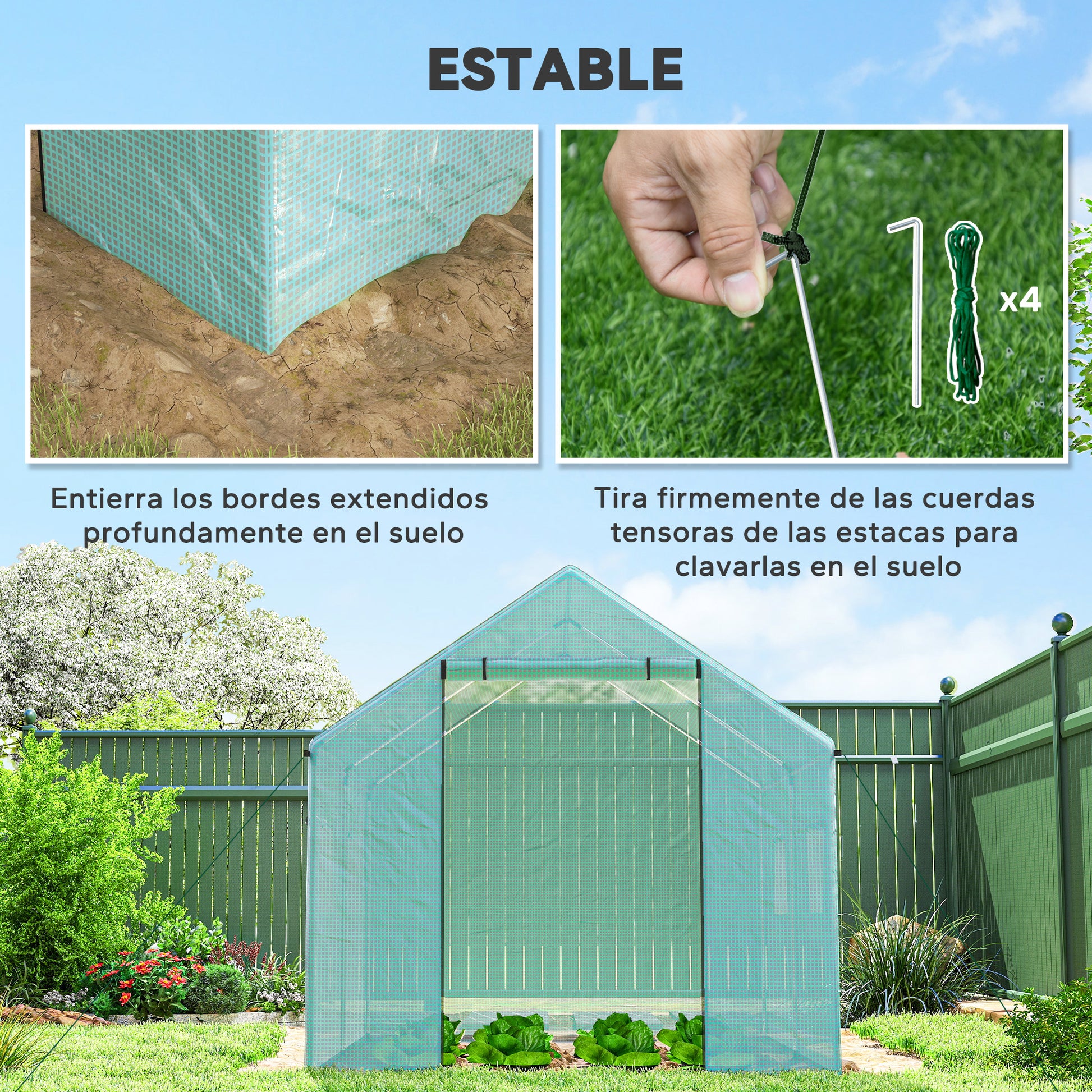 Outsunny Invernadero De Exterior 2x3x2 M Con 4 Ventanas De Malla Verde_5