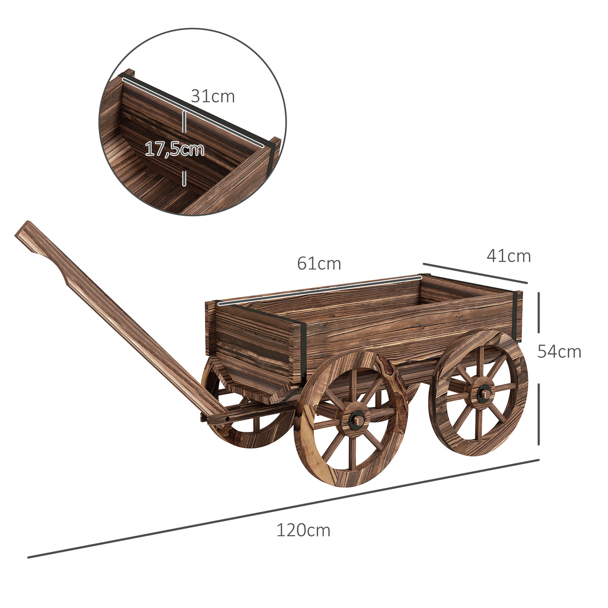 Outsunny Jardinera De Madera En Forma De Carrito 120x41x54 Cm Carbonizado_2