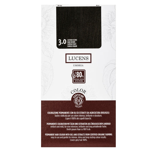Lucens Umbria - Coloración permanente 3.0 castaño oscuro, sin amoniaco, ingredientes naturales_0