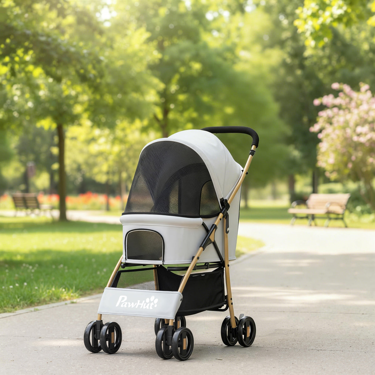 Pawhut Carrito Para Perros Plegable Con 2 Puertas 80x44,5x97 Cm Gris Claro_1