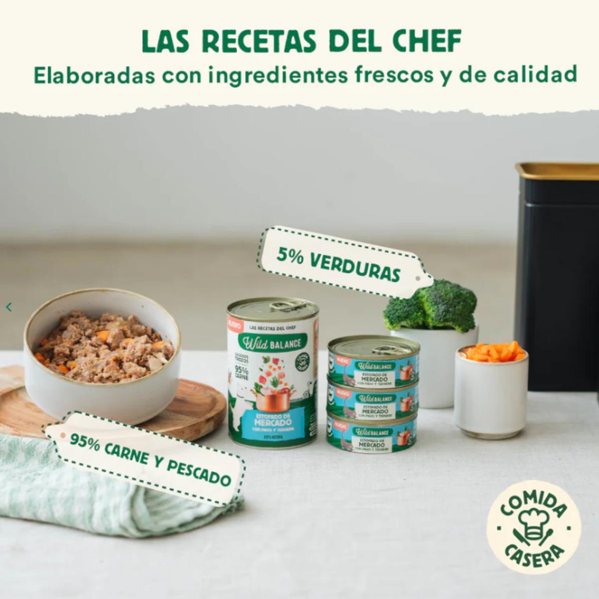 Lata completa Estofado de Mercado con Pavo y Ternera para Gatos Wild Balance 80 g