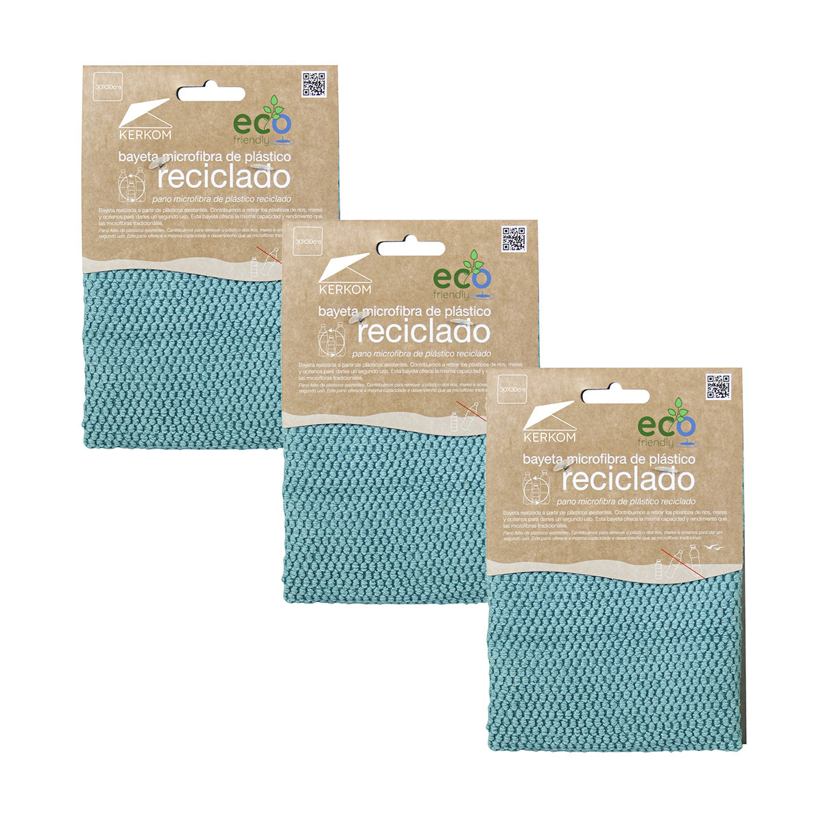 Pack 3x Bayetas PET reciclado microfibra 30 x 30 cm Eco Friendly Kerkom