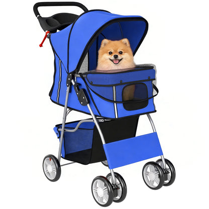 Pawhut Carrito Para Perros Plegable Con Cesta De Almacenaje 77x44x102 Cm Azul_0