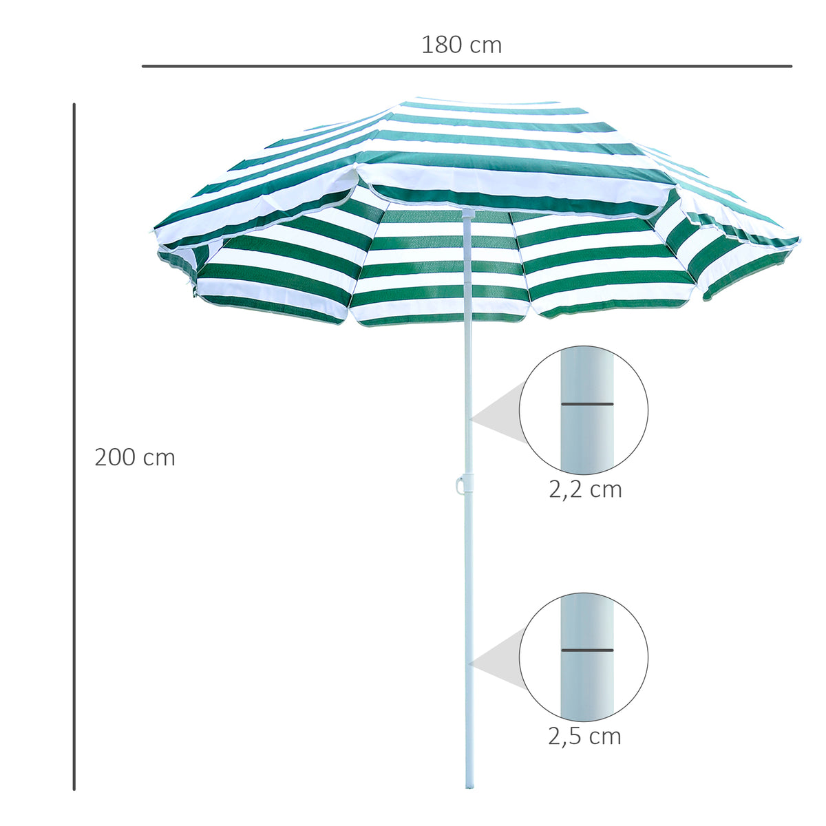 Outsunny Sombrilla De Playa Ø180cm Con Techo Inclinable Poste Metal Para Jardín_2