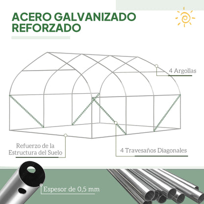Outsunny Invernadero De Túnel 347x300x200 Cm Con Puerta Y 6 Ventanas Verde_5