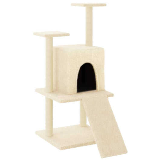Rascador Para Gatos Con Postes De Sisal Color Crema 110 Cm_0