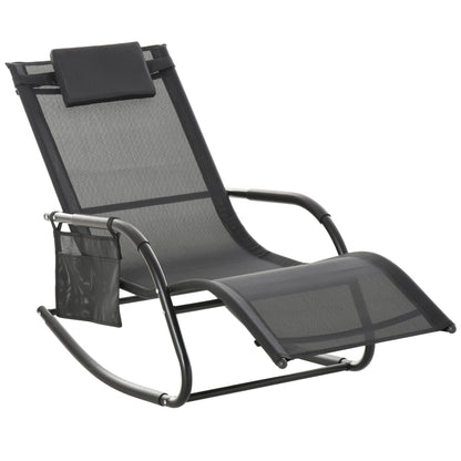 Mecedora De Exterior Outsunny Metal, Texteline Negro 150x62x88 Cm_0
