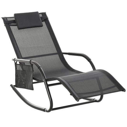 Mecedora De Exterior Outsunny Metal, Texteline Negro 150x62x88 Cm_0