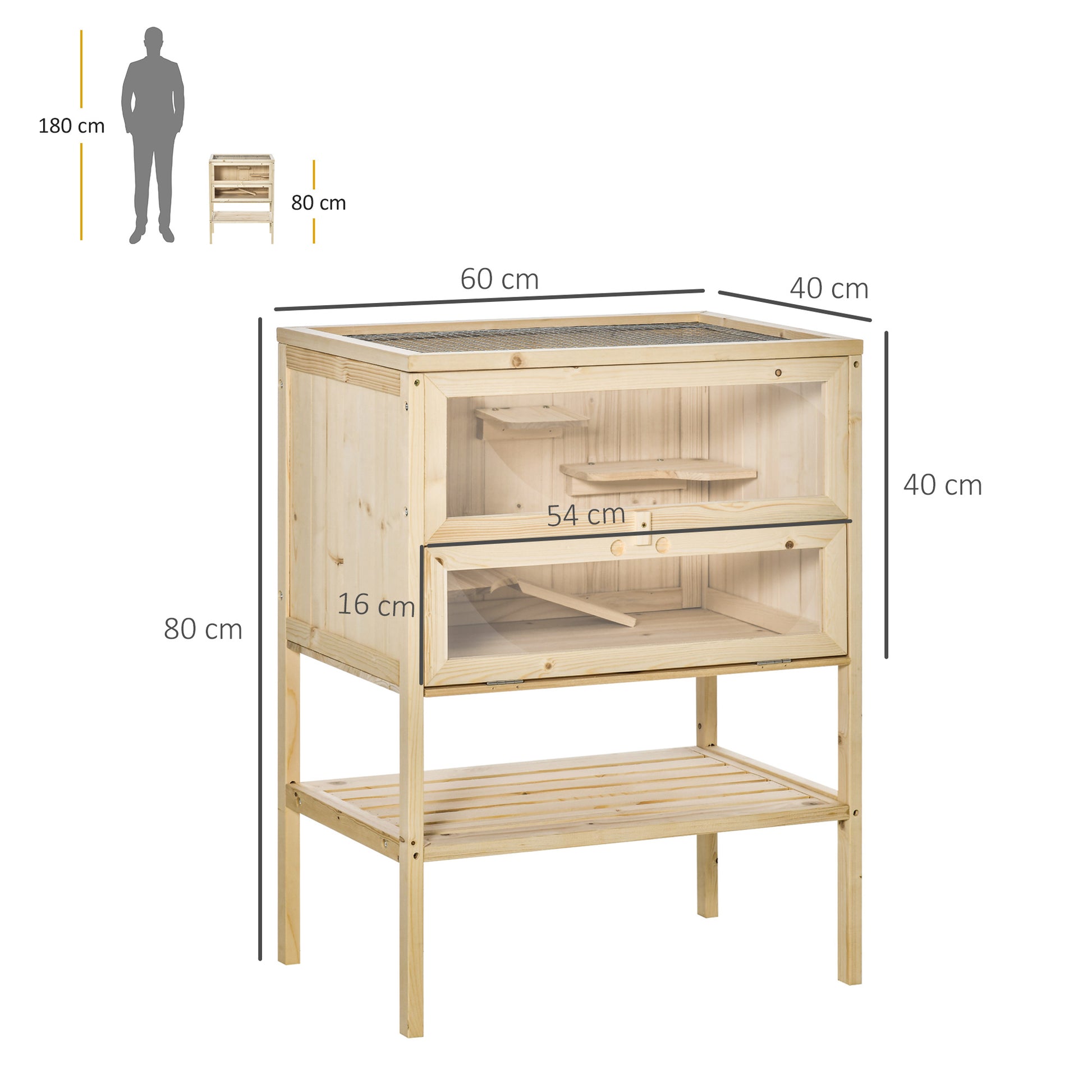 Pawhut Jaula De Madera Para Hámster Con Rampa Techo Abatible Estante Inferior_2