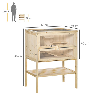 Pawhut Jaula De Madera Para Hámster Con Rampa Techo Abatible Estante Inferior_2
