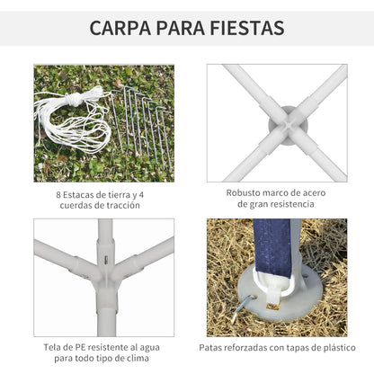 Carpa De Jardín Outsunny 293x293x252 Cm Azul Y Blanco_5
