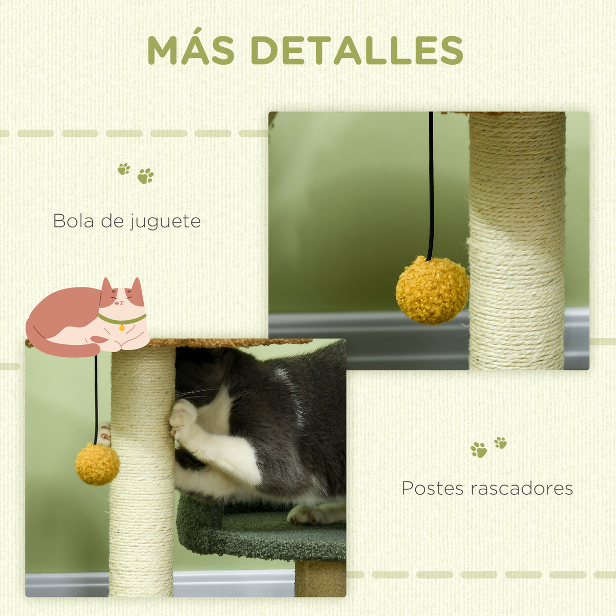 Pawhut Árbol Rascador Para Gatos Pequeño Con Cama 43x39x52 Cm Multicolor_5