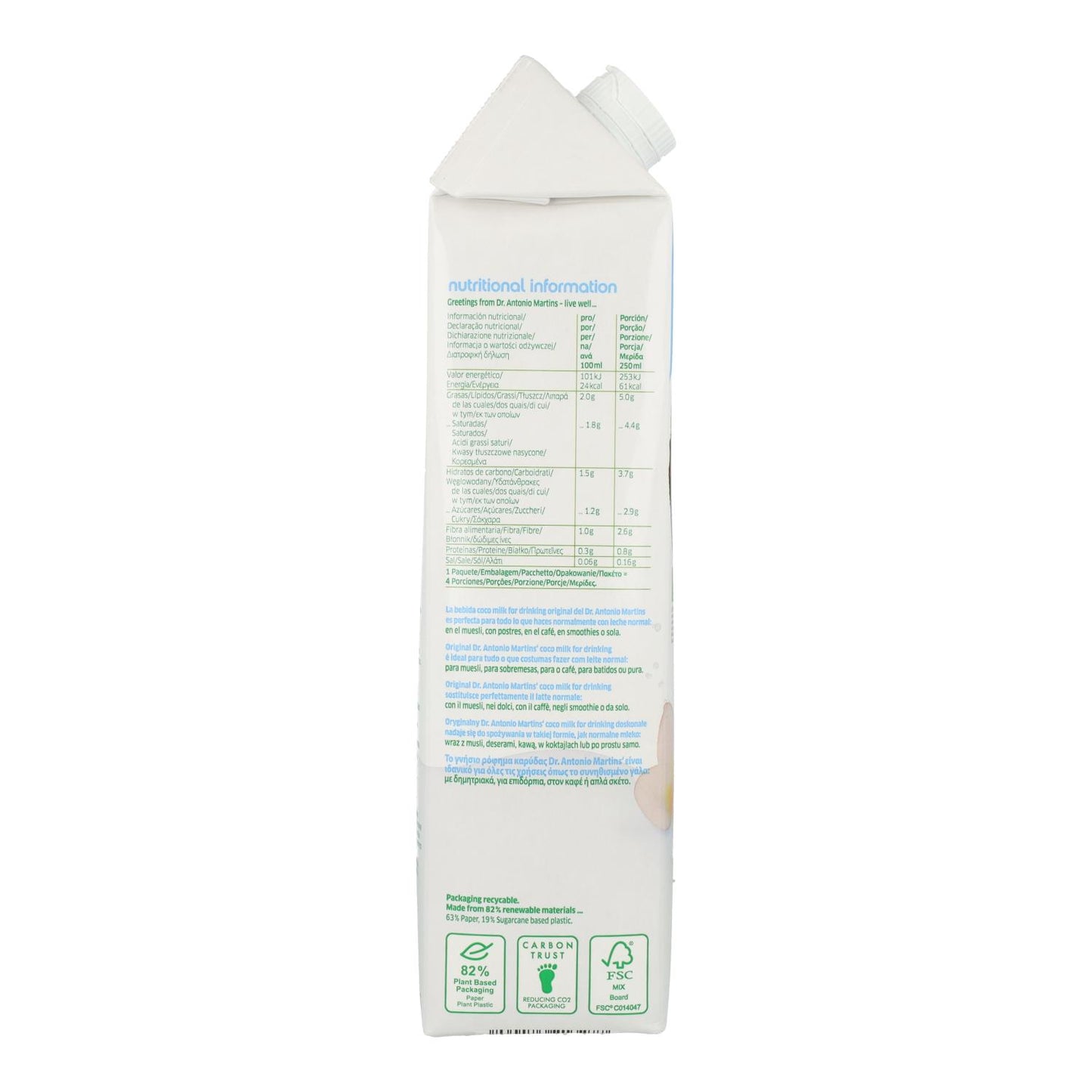 Bebida de Coco BIO 2% grasa Dr Martins 1L