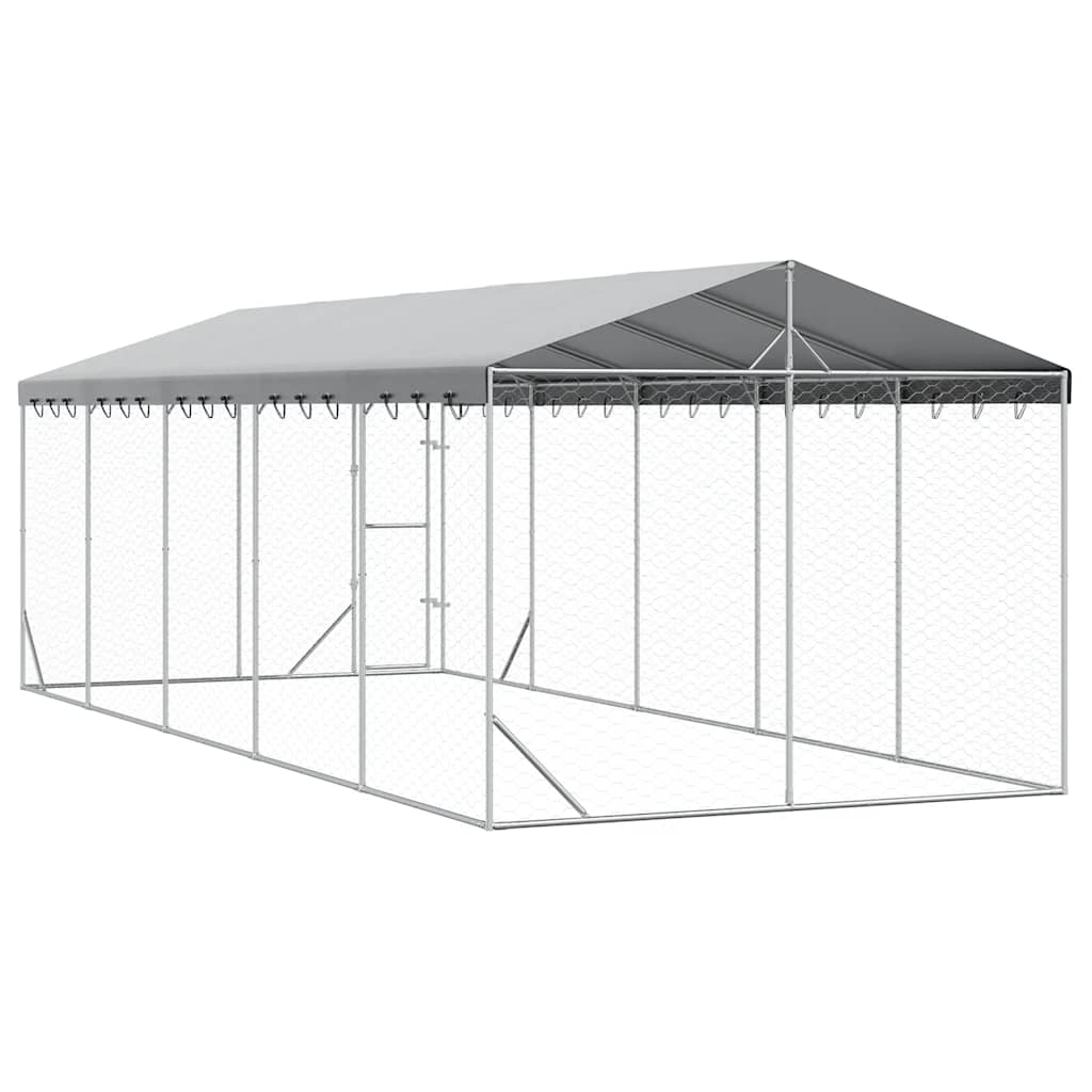 Perrera Exterior Con Techo Acero Galvanizado Plata 3x7,5x2,5 M_5