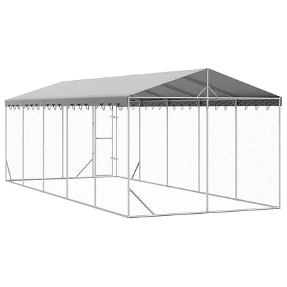 Perrera Exterior Con Techo Acero Galvanizado Plata 3x7,5x2,5 M_5
