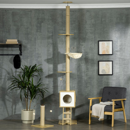 Pawhut Árbol Para Gatos Del Suelo Al Techo 220-260cm Con Altura Ajustable Caseta_1