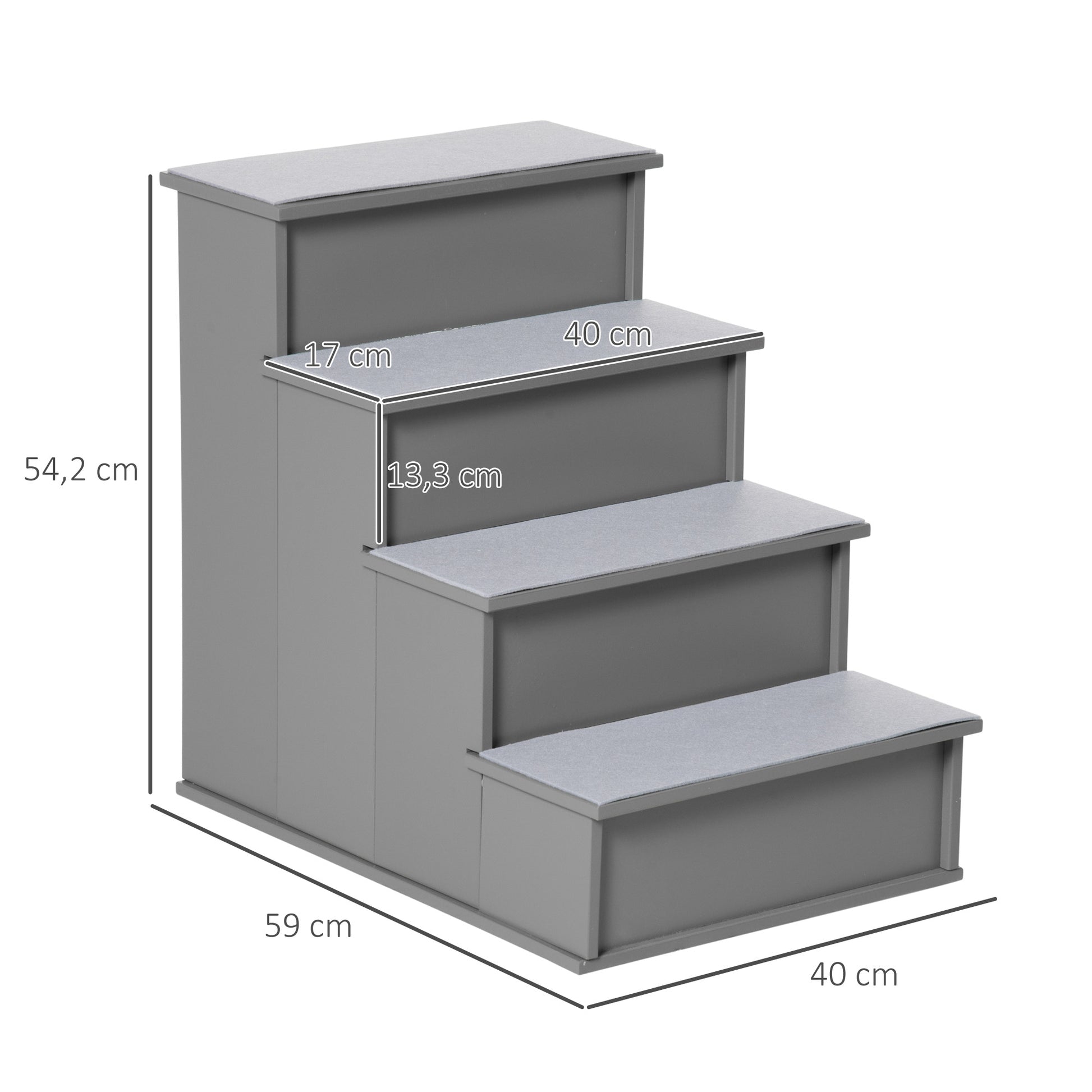 Pawhut Escalera Para Perros De 4 Peldaños Con Acolchados 40x59x54,2 Cm Gris_2