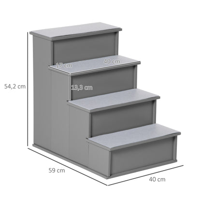 Pawhut Escalera Para Perros De 4 Peldaños Con Acolchados 40x59x54,2 Cm Gris_2