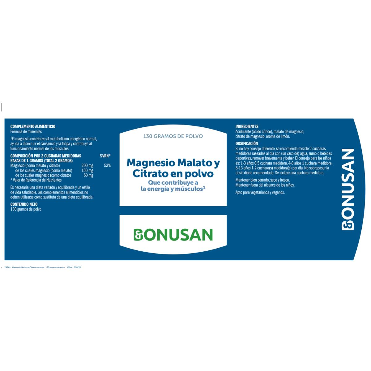 Magnesio Malato y Citrato Bonusan en polvo 130g
