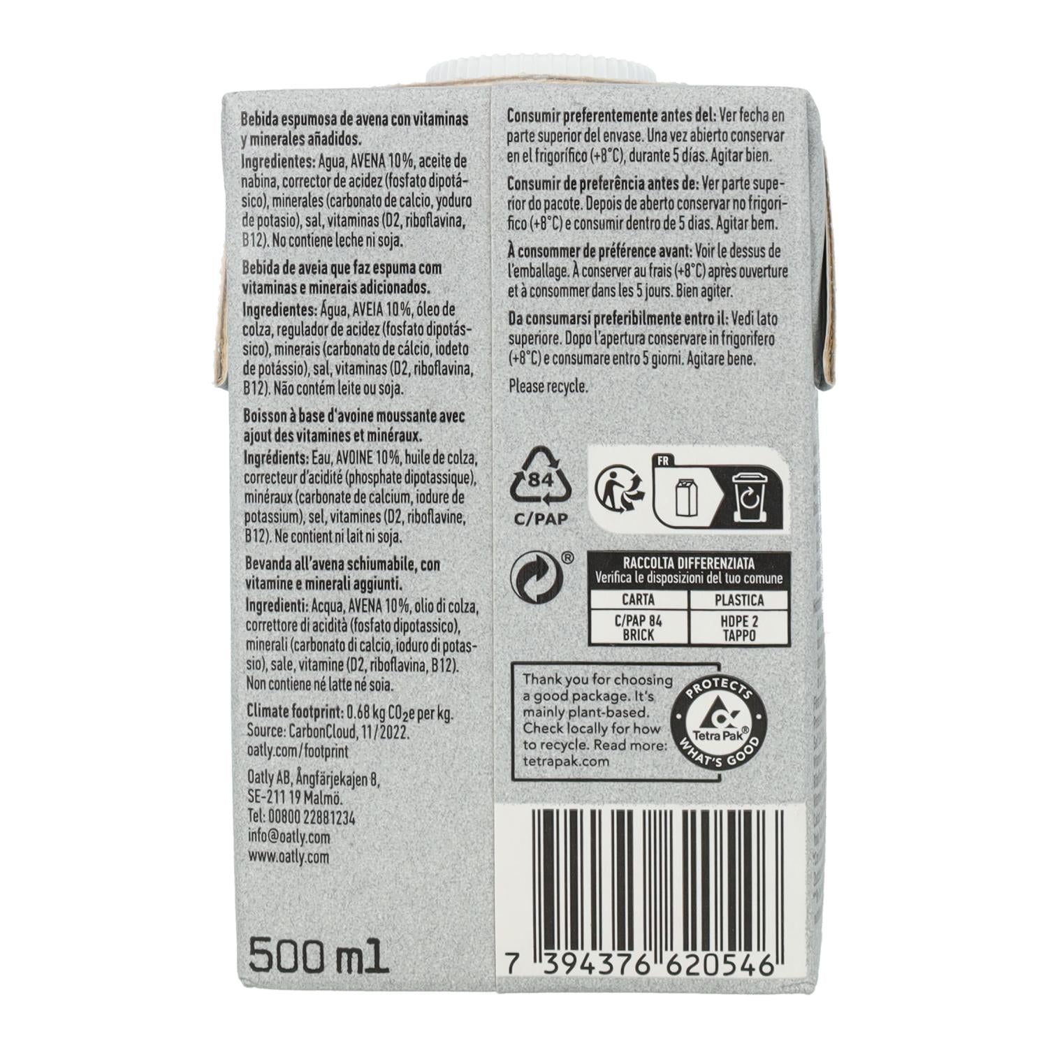 Bebida Avena Barista Oatly 500 ml