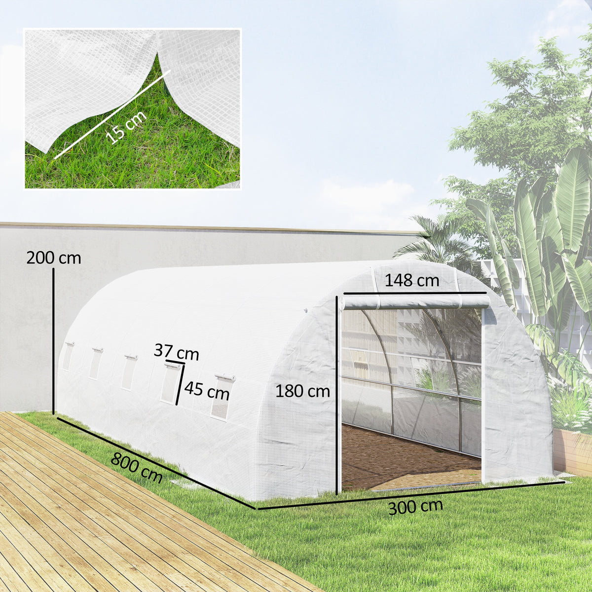 Outsunny Invernadero De Túnel 8x3x2 M Con 12 Ventanas Cubierta Pe Cultivo Blanco_2
