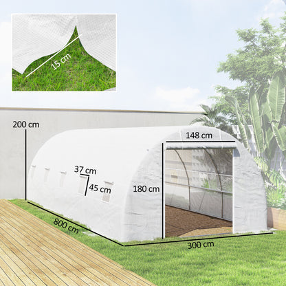 Outsunny Invernadero De Túnel 8x3x2 M Con 12 Ventanas Cubierta Pe Cultivo Blanco_2