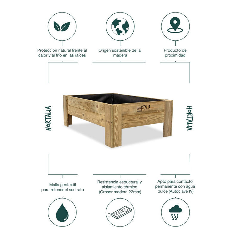 Mesa De Cultivo Elevada Madera Tratada Exterior Hortalia Gardenbrico L40 120x80x40 Cm_5