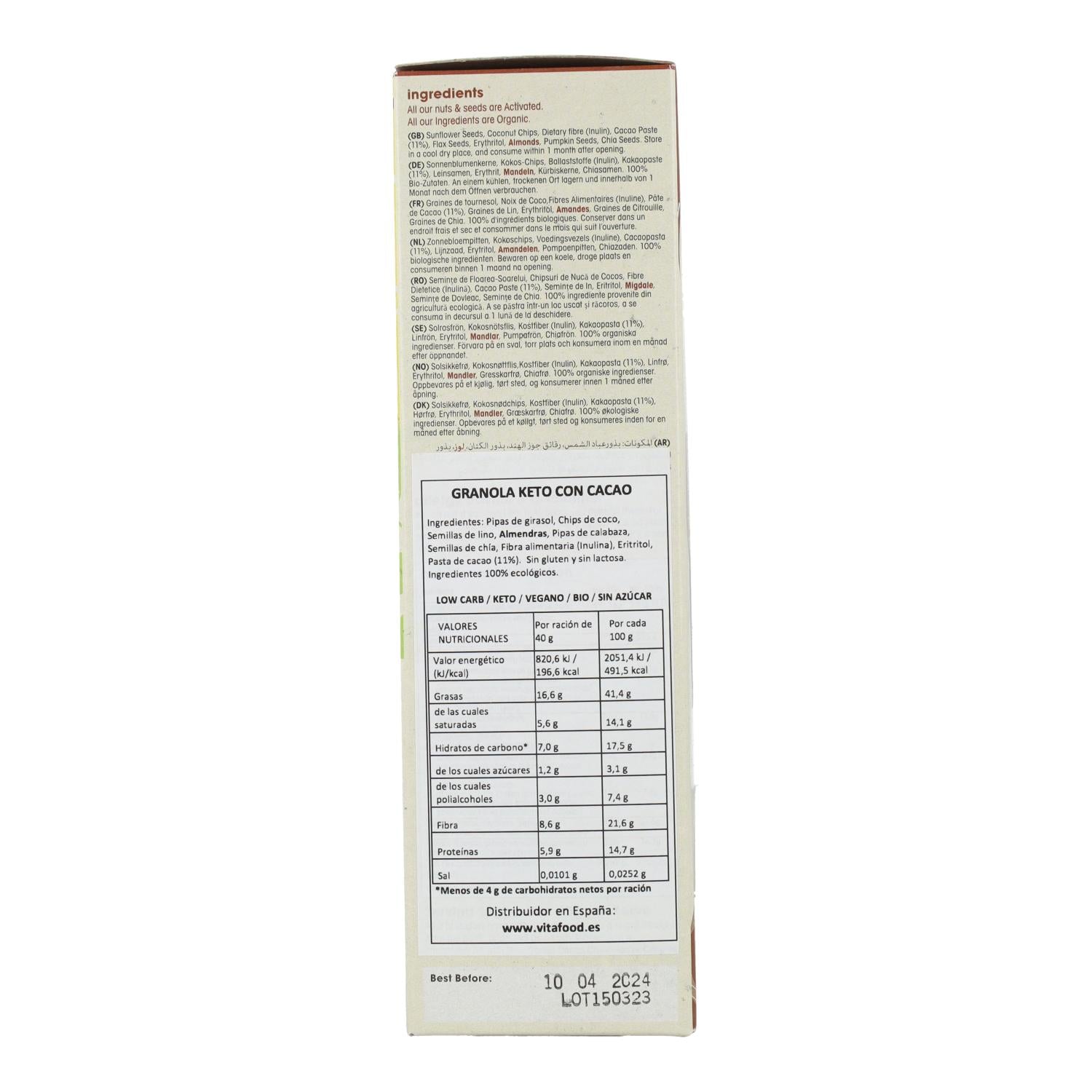 Granola keto ecológica de cacao LOW CARB 250g