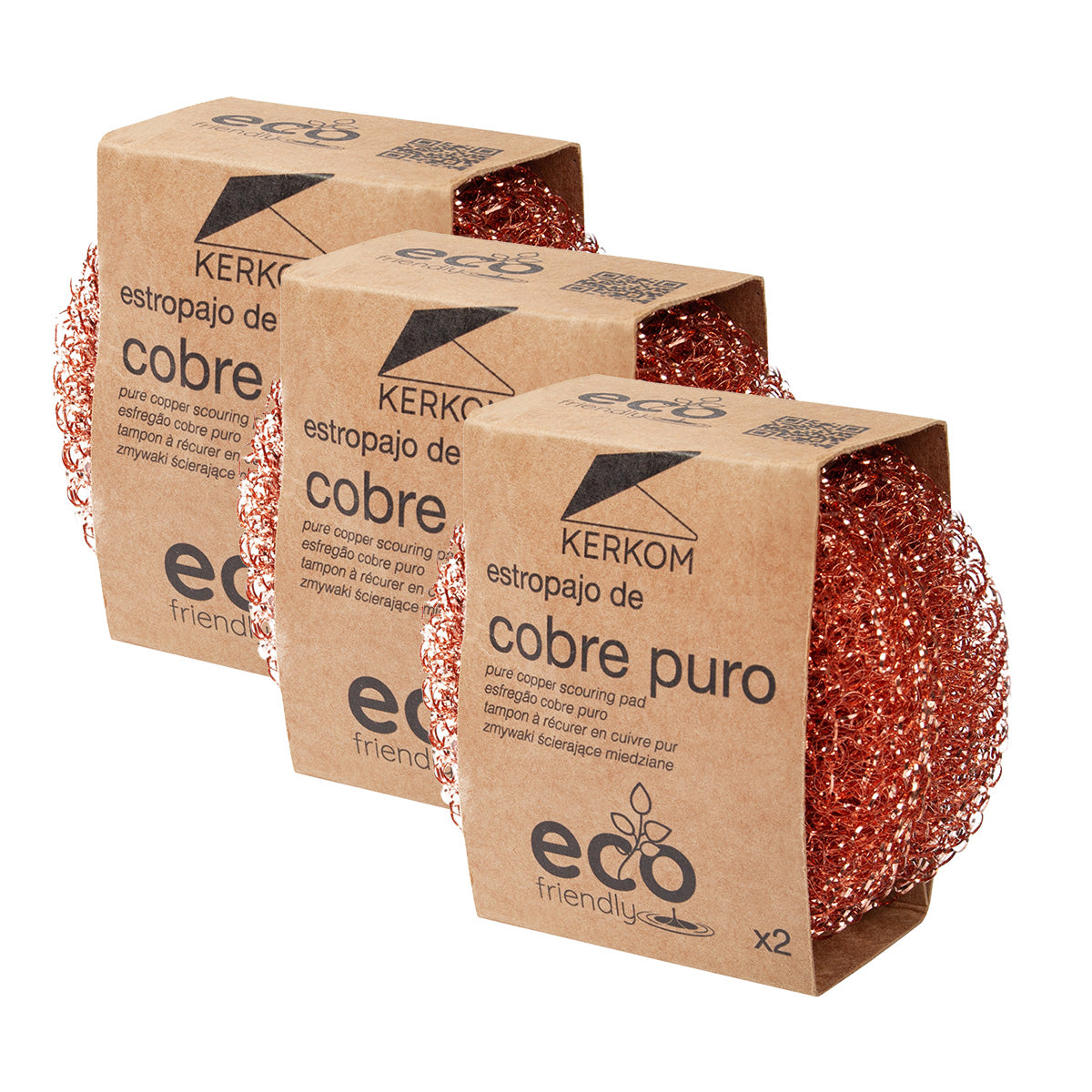 6 Estropajos de cobre puro Eco Friendly Kerkom (3 Packs de 2)