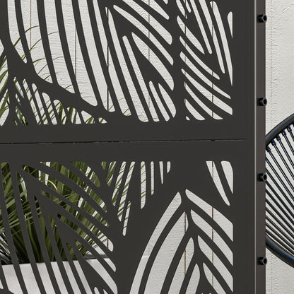 Outsunny Biombo Exterior Con 3 Piezas Patrón De Hoja Grande 122x45x198cm Negro_4